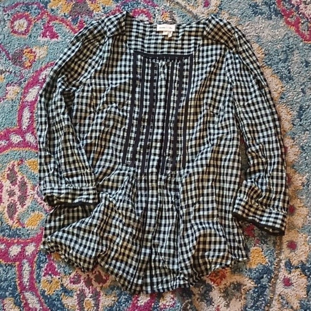 Meadow Rue Blue Gingham Button Down Cottagecore Blouse 6 M